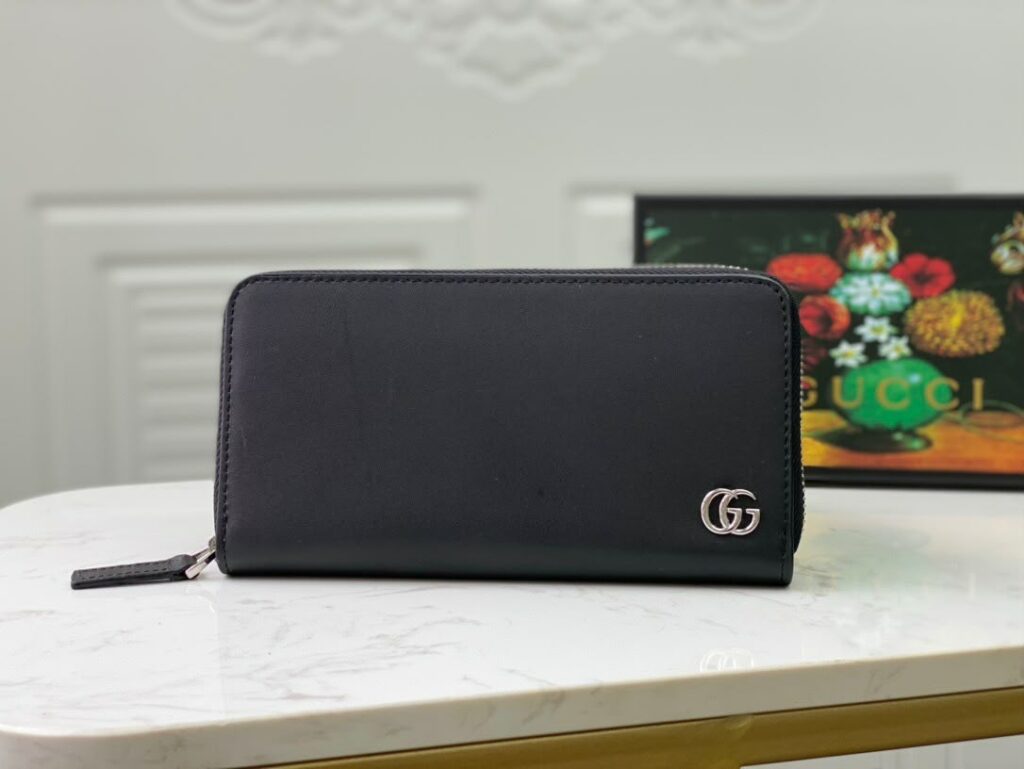 Portefeuille zippé Marmont en cuir noir