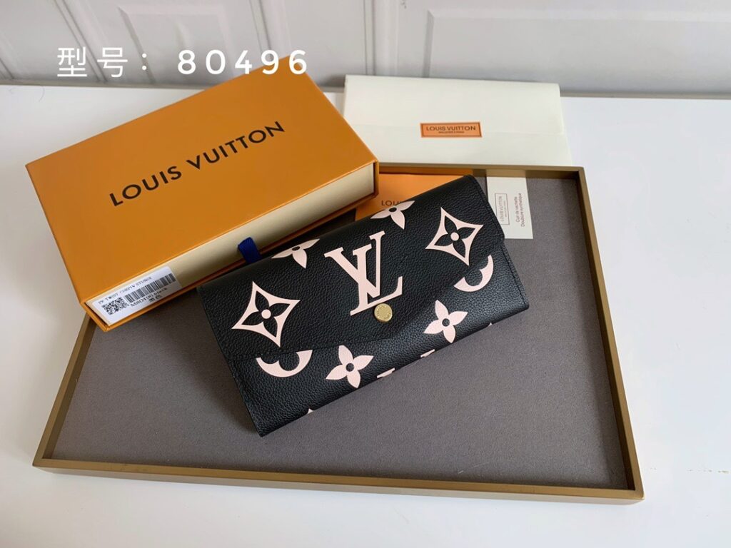 Portefeuille Émilie en cuir grainé noir et beige