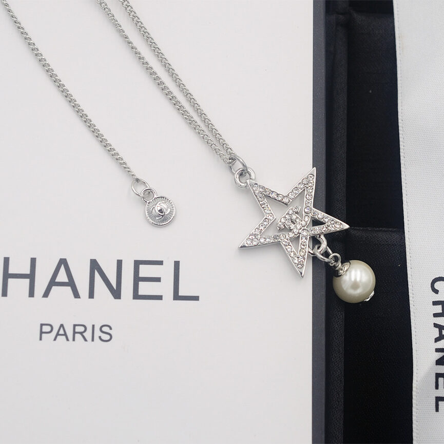 Star Crystal Logo & Pearl Pendant Necklace