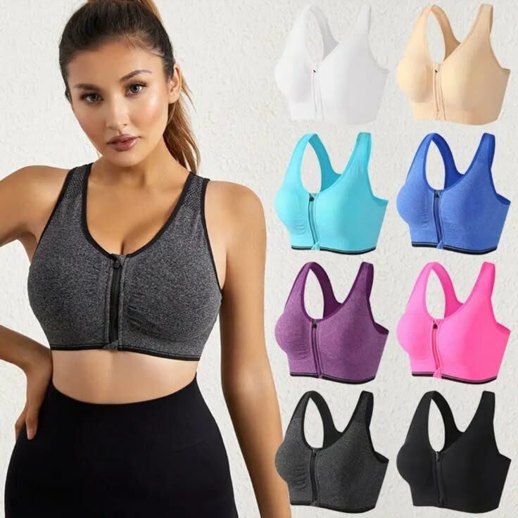 Brassière de sport pour femme à fermeture éclair frontale, sans couture et sans armatures