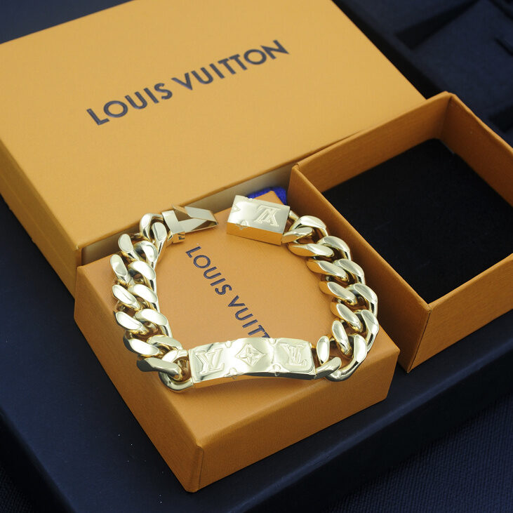 Bracelet chaîne gourmette avec plaque Monogram